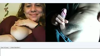 Horny mature flashes one tit
