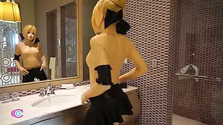 Cosplay Saber enjoys Latex  with lust and soaking wet crotch