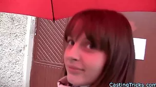 Petite casting babe sucks cock for cash
