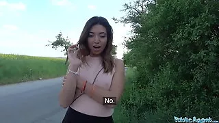 Public Agent Mexican babe Frida Sante gives roadside blowjob
