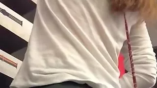 Hot teen in green spandex at apple store spy