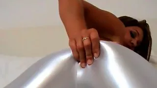 Renee teasing in tight shiny PVC lingerie