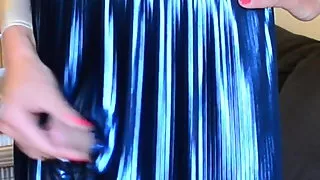 Shiny satin gold leotard and metallic pleated skirt cum