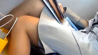Candid Business Lady Feet & Legs Shoeplay on Train Nylons