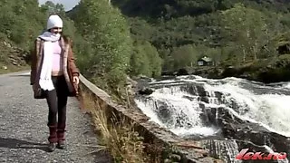 Lonely girl from Norway masturbates outdoor