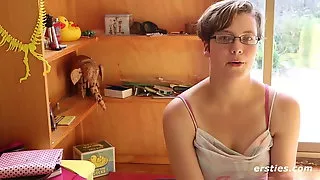 Shy Immie Undresses and Rubs Her Hairy Bush