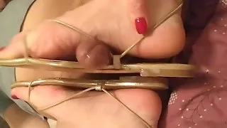 Gold strappy gladiator sandals sandaljob shoejob cumshot