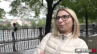 Short haired blonde Katie Hill loving her first time fuck