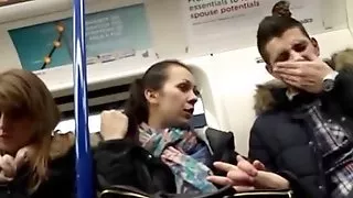 Women check out guys crotch bulge on train