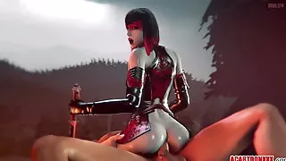 Brunette 3D babe Countess gets mouth and pussy drilled
